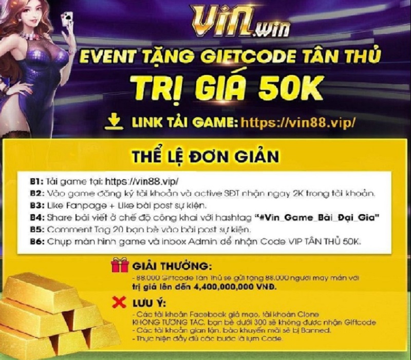 Tại cổng game Vin Win có rất nhiều sự kiện tặng giftcode vinwin giá trị